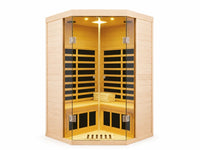 2 Person Infrared Sauna Built for Home Relaxation, Corner Design, Hemlock Wood, 7 Heating Panels