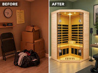 2 Person Infrared Sauna Built for Home Relaxation, Corner Design, Hemlock Wood, 7 Heating Panels — product view 4