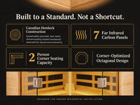 2 Person Infrared Sauna Built for Home Relaxation, Corner Design, Hemlock Wood, 7 Heating Panels — product view 6