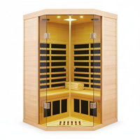 2 Person Infrared Sauna Built for Home Relaxation, Corner Design, Hemlock Wood, 7 Heating Panels — product view 7