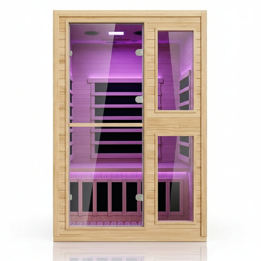 2 Person Far Infrared Sauna with Smart APP Control, Canadian Hemlock Wood Indoor Sauna Room, 2000W Low EMF Fast Heating Home Dry Sauna, 7 Color Chromotherapy, Bluetooth Speakers for Relaxation