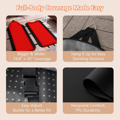 2026 Red Light Therapy for Body, 74.8" × 35" Hangable Red Light Therapy Mat Full Body with 2704 Leds, 660Nm & 850Nm Dual Wavelength, TPU Material, Timer & Adjustable Intensity