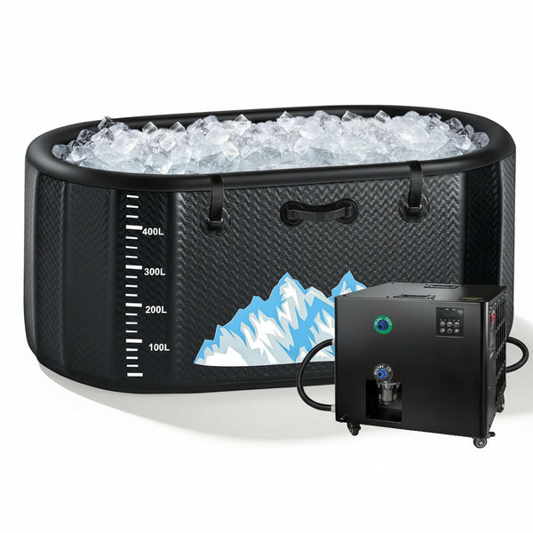 Cold Plunge Tub, 248 Gallon, 1 Horsepower, Heavy-Duty Ice Bath Tub for Athletes with Hot & Cold, Portable Inflatable Plunge Chiller with Water Treatment Kit, Immersion Therapy, Wifi (Black, 1 Set)